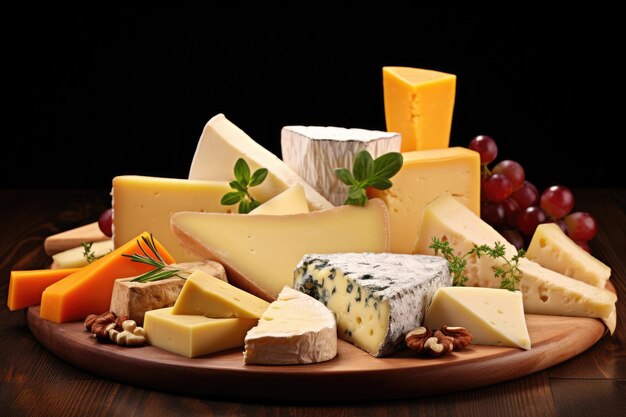 Двенадцать ломтиков разных видов сыра на сырной тарелке