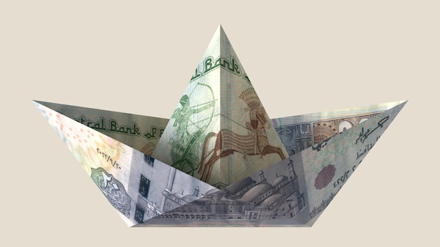 Photo twenty egyptian pounds egypt currency 20 le egp money banknotes paper boat 3d illustration