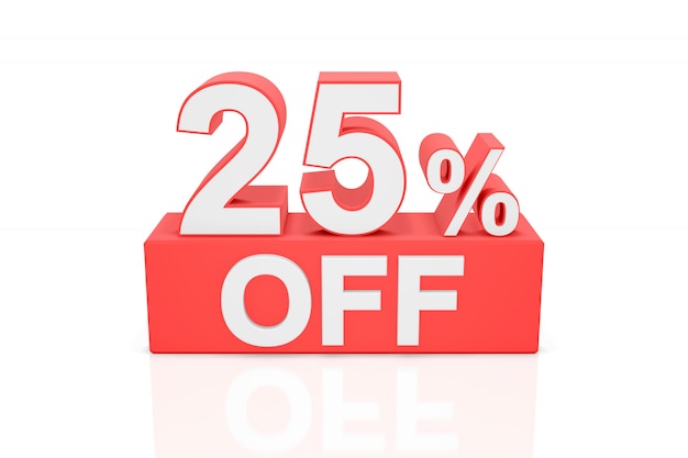 Twenty five percent off. Sale banner. 3D rendering.