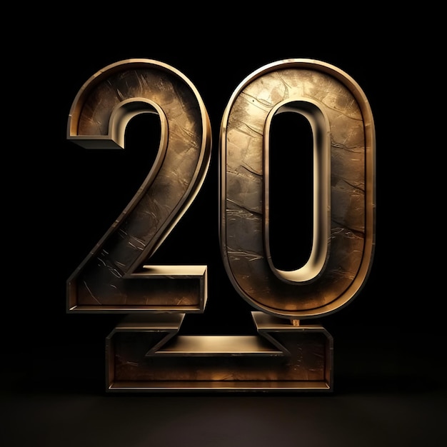 Twenty number golden on black background Twenty birthday background gold numbers