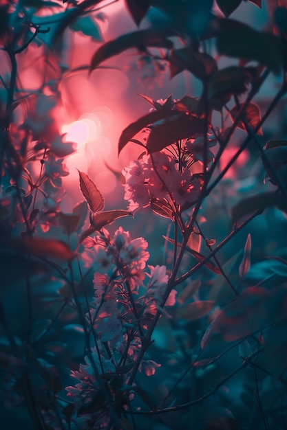 Twilight Glow on Blooming Flowers