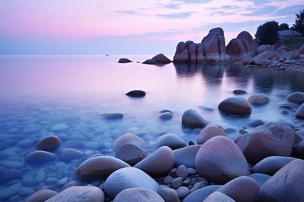 静かな海の上の夕暮れの色