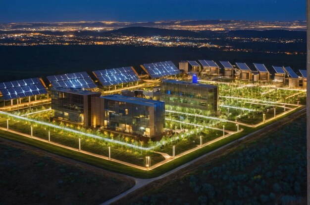 Foto illuminazione al crepuscolo di una serra agricola