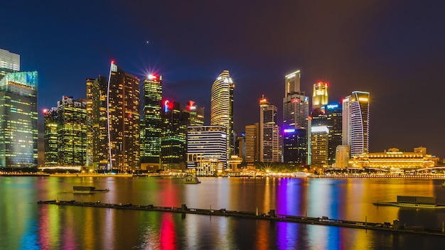 twilight landscape colourful reflection Singapore river to night time 