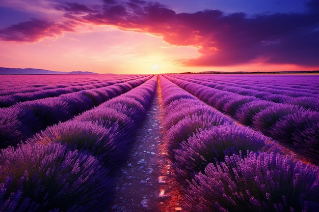 Twilight Over Lavender Field Nature Wallpaper