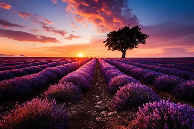 Twilight Over Lavender Fields Sunset Wallpaper