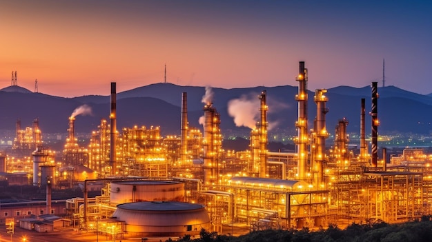 Twilight olieraffinaderij fabriek petrochemische fabriek chemische industrie en petroleum The Generative AI