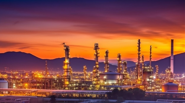 Twilight olieraffinaderij fabriek petrochemische fabriek chemische industrie en petroleum The Generative AI