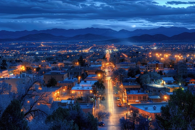 Photo twilight panorama of downtown santa fe from cross of the martyrs new mexico