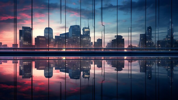 Photo twilight reflections on sleek glass facades
