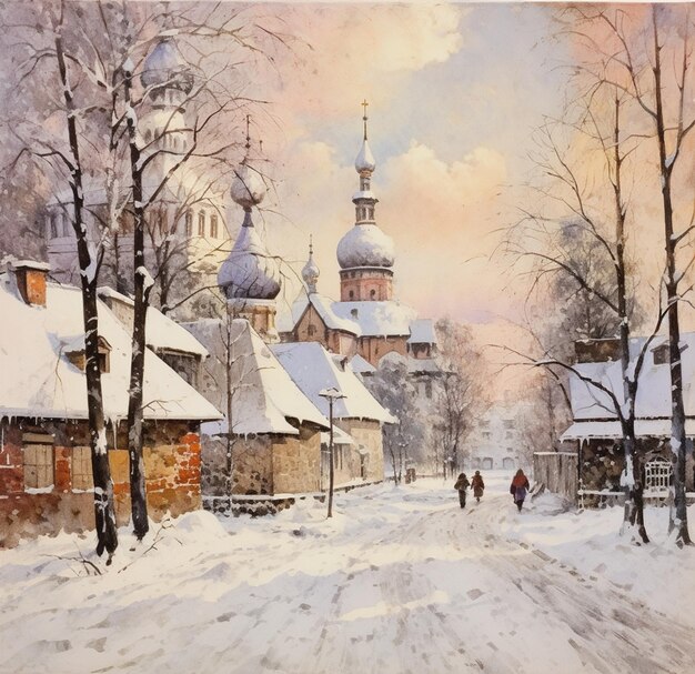 Twilight's Spell on a Snowy Village Square A Jon J Muth Style Portrait