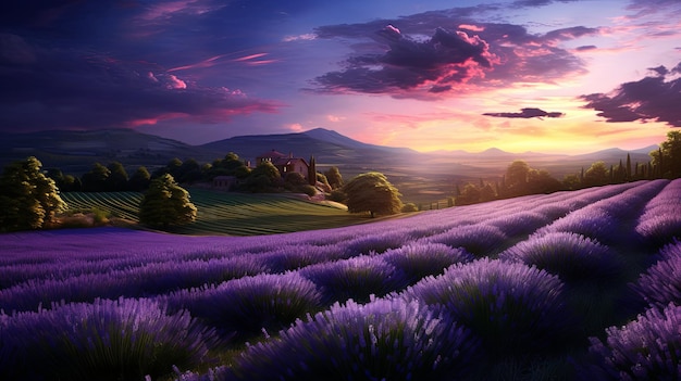 Twilight Serenity in the Lavender Fields