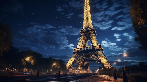 Twilight Splendor Eiffeltoren verlicht door generatieve AI