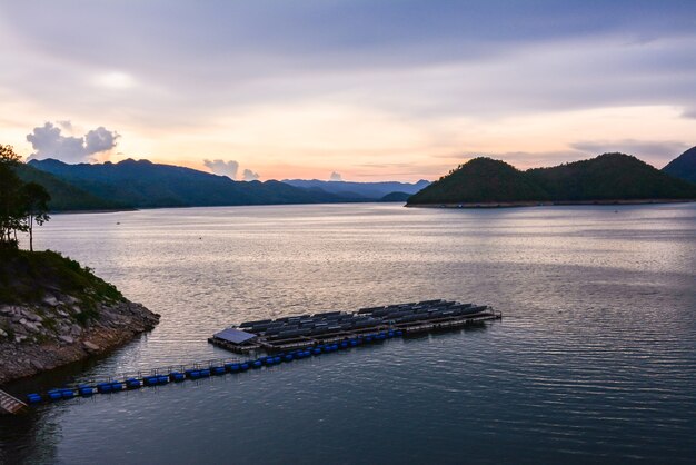 twilight of  srinakarin dam reservoir kanjanaburi province thailand