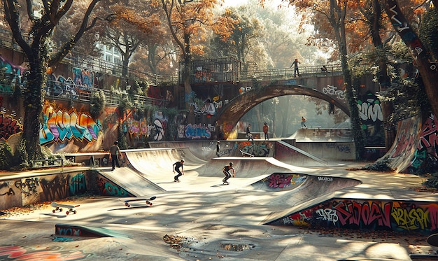 Foto twilight urban skatepark (parco di pattinaggio urbano di twilight)