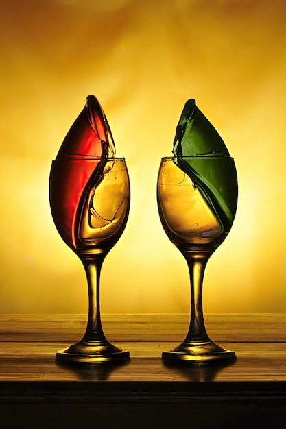 Twin Coloured Water in A Wine Glass