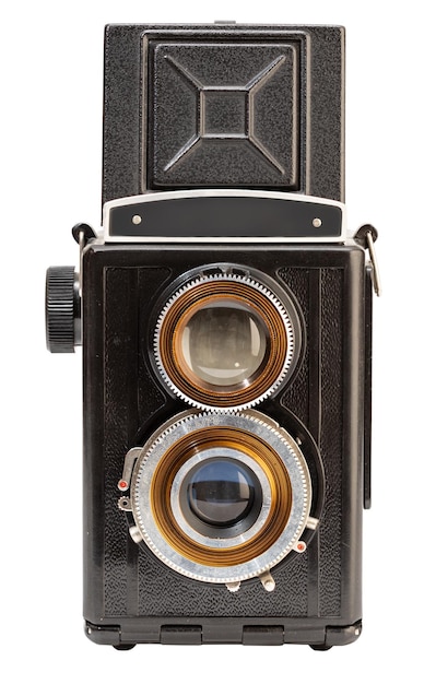 Photo twin lens vintage camera isolated on white background