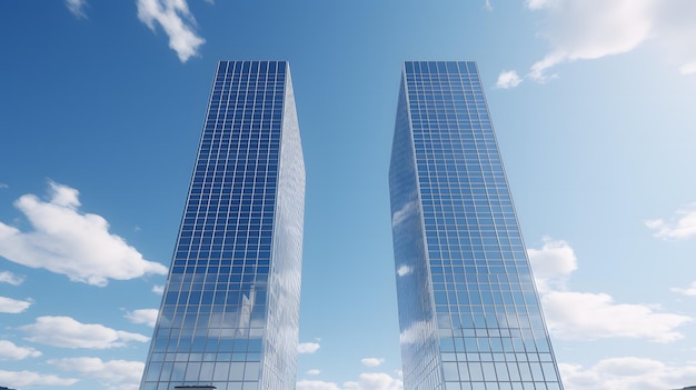 Photo twin tall building architecture concept bluesky background