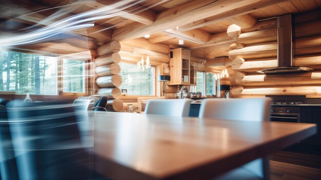 Photo twist blurred log cabin interior