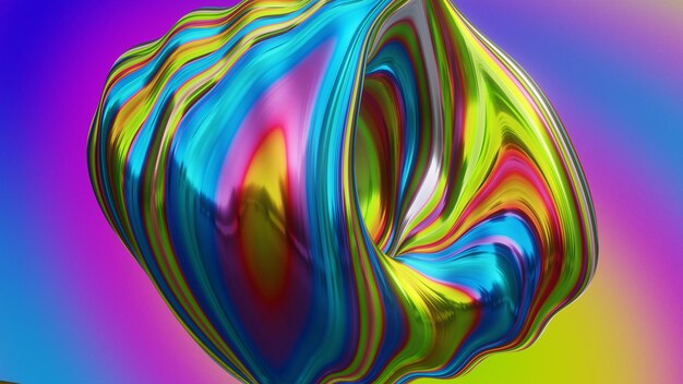 Twisted donut shape with blue pink and green colors 3d rendering