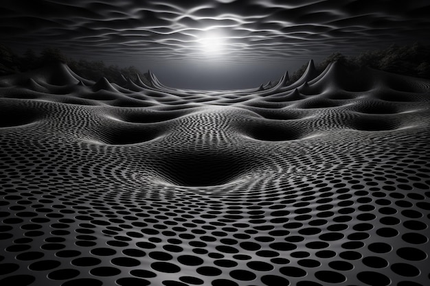 Photo twisted grid patterns creating a visually challenging optical illusion landscape