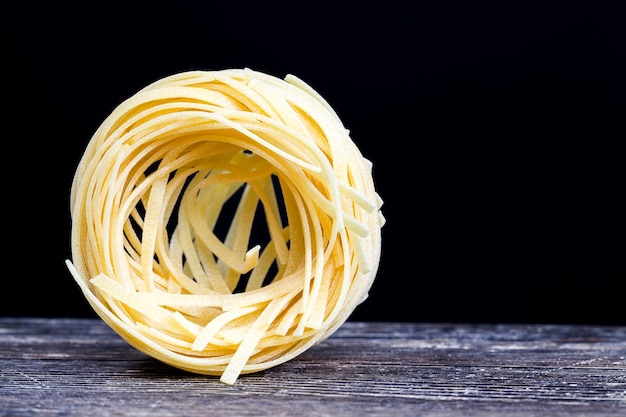 Twisted into the form of a slot, one serving of this noodle from wheat flour