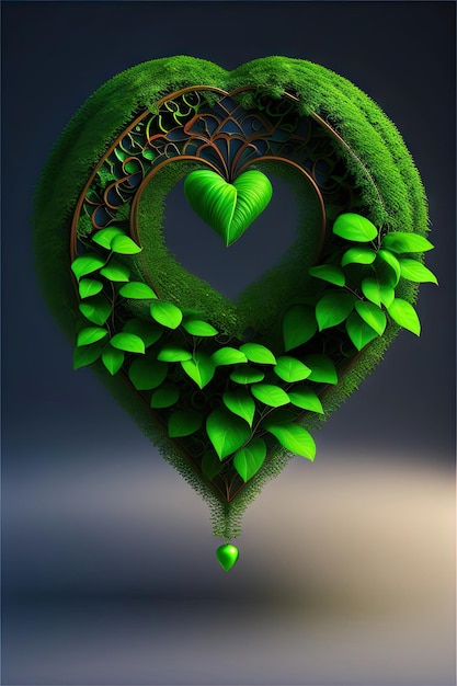 Twisted jungle vine climbing plant with heartshaped green leaves