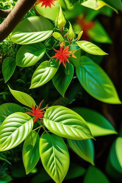 Twisted jungle vines climbing plant green leaves vines of tiliacora triandra medicinal plant native