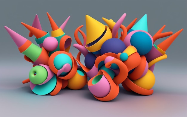 Twisted Kaleidoscope 3D Illustration of Vibrant and Twisting Colorful Shapes