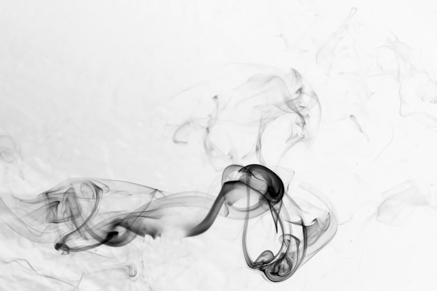 Twisted plumes of smoke movement of black smoke on a white background Abstract smoke lines