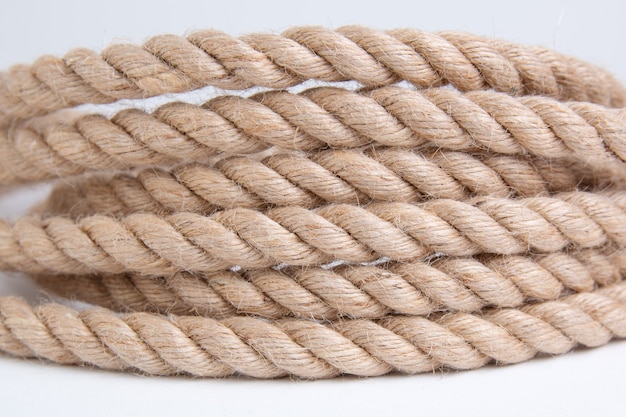 Twisted rope isolated on a white space close up