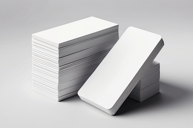 Twisted stack of blank business card on white background with soft shadows