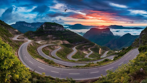 Twisting and winding roads going up the mountains philippine islands