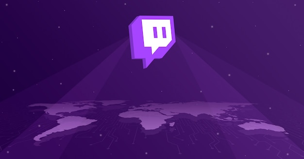 twitch logo icon over the world map 3d