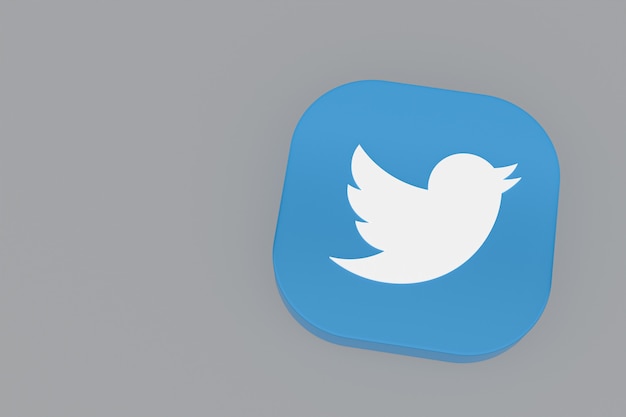 Twitter applicatie logo 3D-rendering op een grijze achtergrond