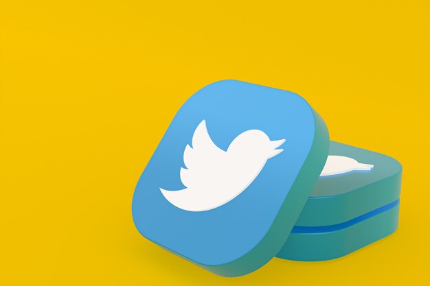 Twitter applicatie logo 3D-rendering op gele achtergrond