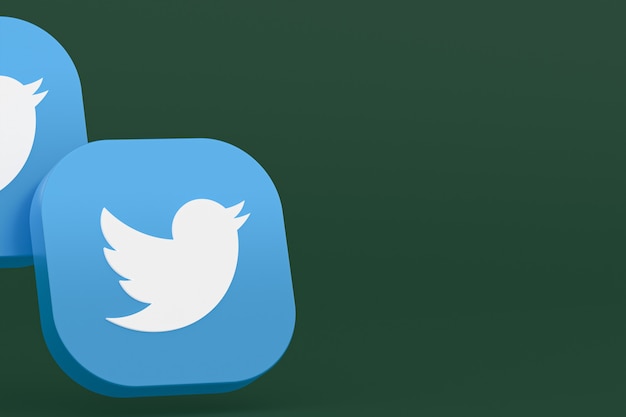 Twitter applicatie logo 3D-rendering op groene achtergrond