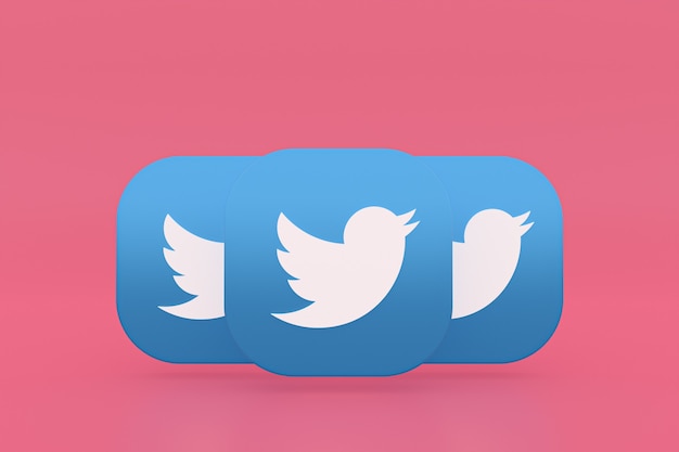 Twitter applicatie logo 3D-rendering op roze achtergrond