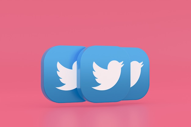 Twitter applicatie logo 3D-rendering op roze achtergrond