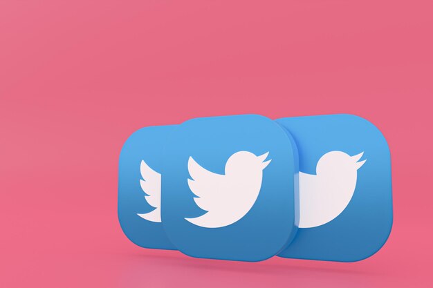 Twitter applicatie logo 3D-rendering op roze achtergrond