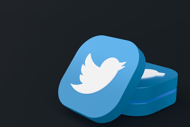 Twitter applicatie logo 3D-rendering op zwarte achtergrond