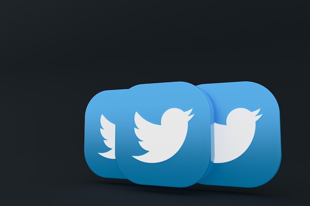 Foto rendering 3d del logo dell'applicazione twitter su sfondo nero