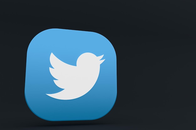 黒の背景にTwitterアプリケーションのロゴの3Dレンダリング