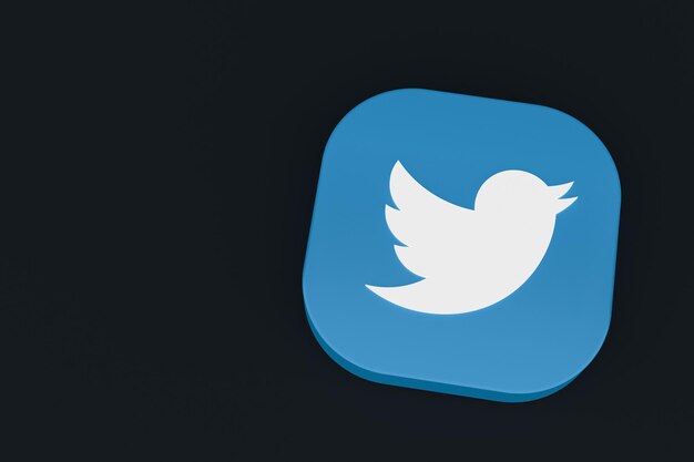Twitterアプリケーションのロゴを黒の背景に3Dレンダリング