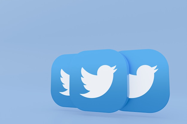 Foto rendering 3d logo applicazione twitter su sfondo blu