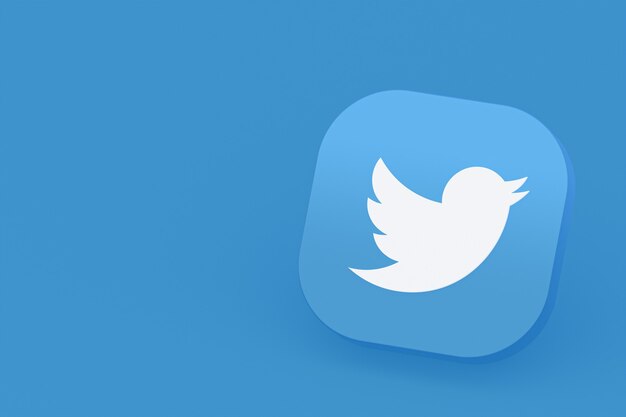 Twitter application logo 3d rendering on blue background