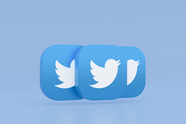 Foto rendering 3d del logo dell'applicazione twitter su sfondo blu