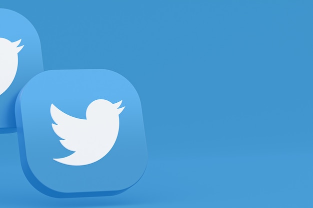 Photo twitter application logo 3d rendering on blue background