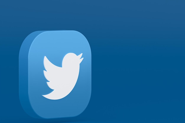 Rendering 3d del logo dell'applicazione twitter su sfondo blu