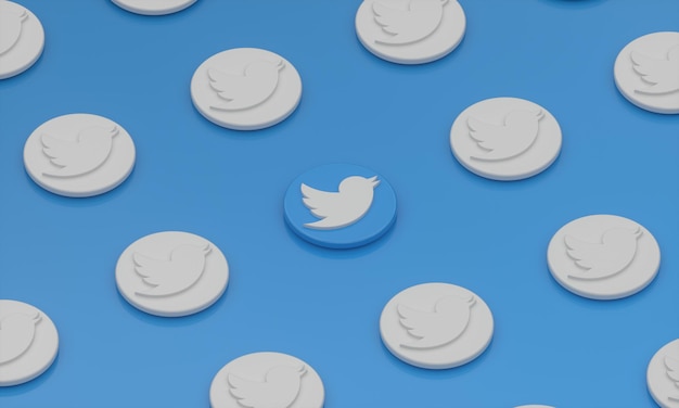 Twitter application logo 3d rendering on gradient background